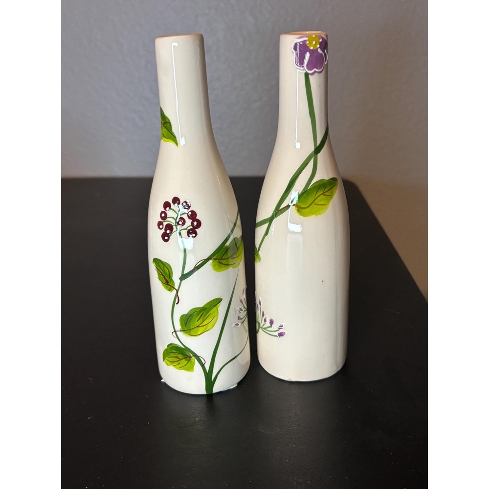 Set of 2 Vintage 1970's Ceramic Bud Vases with Purple Agapanthus